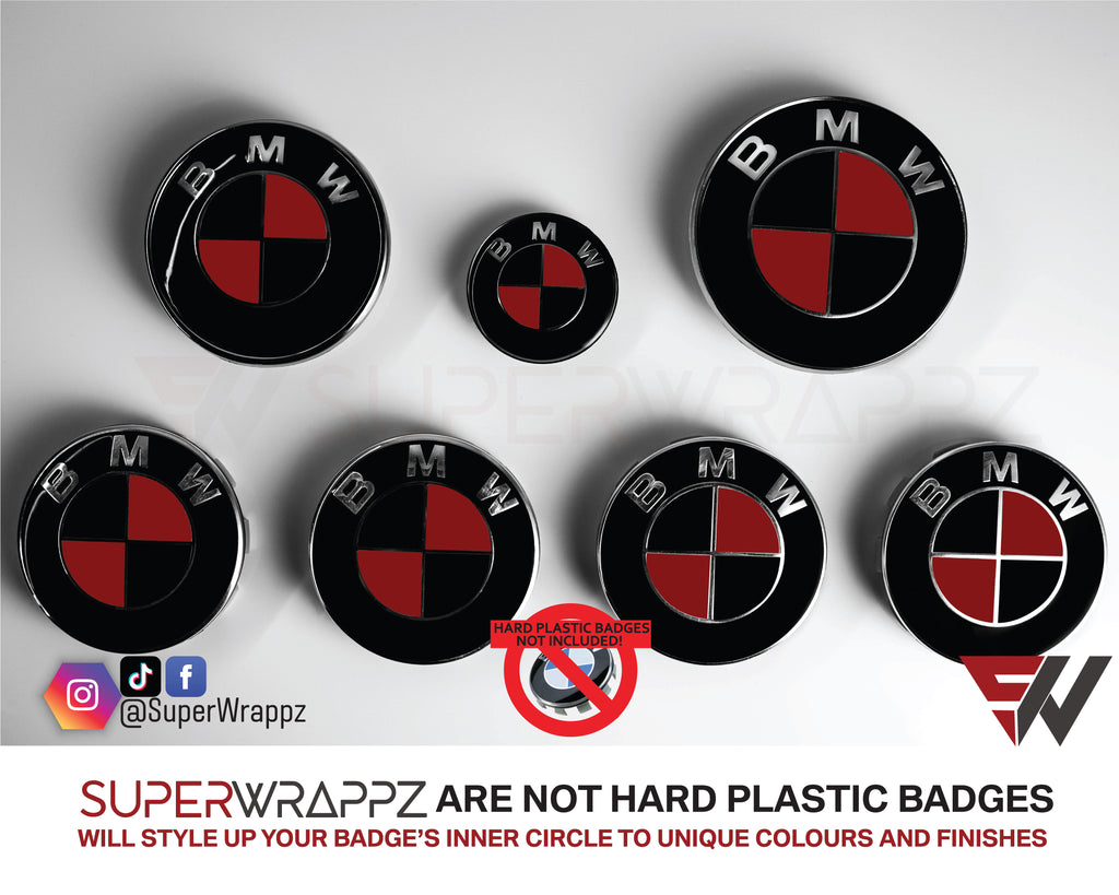 Black & Red Metal Gloss Badge Emblem Overlay FOR BMW Sticker Vinyl