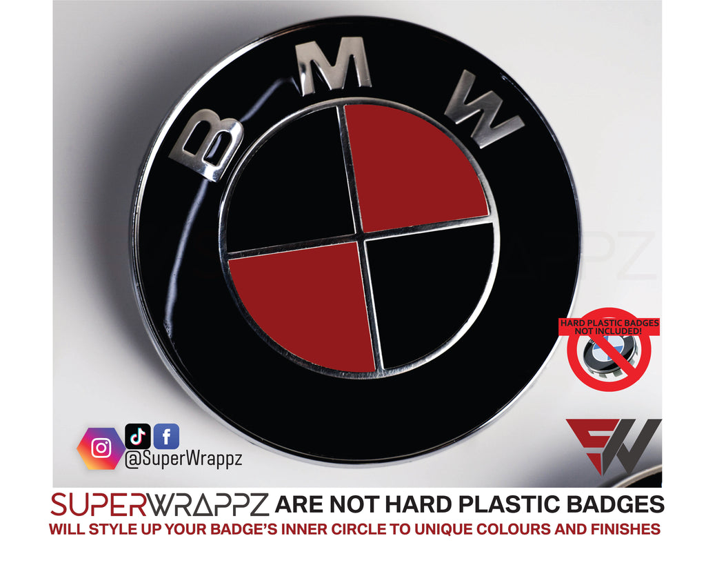 Black & Red Metal Gloss Badge Emblem Overlay FOR BMW Sticker Vinyl