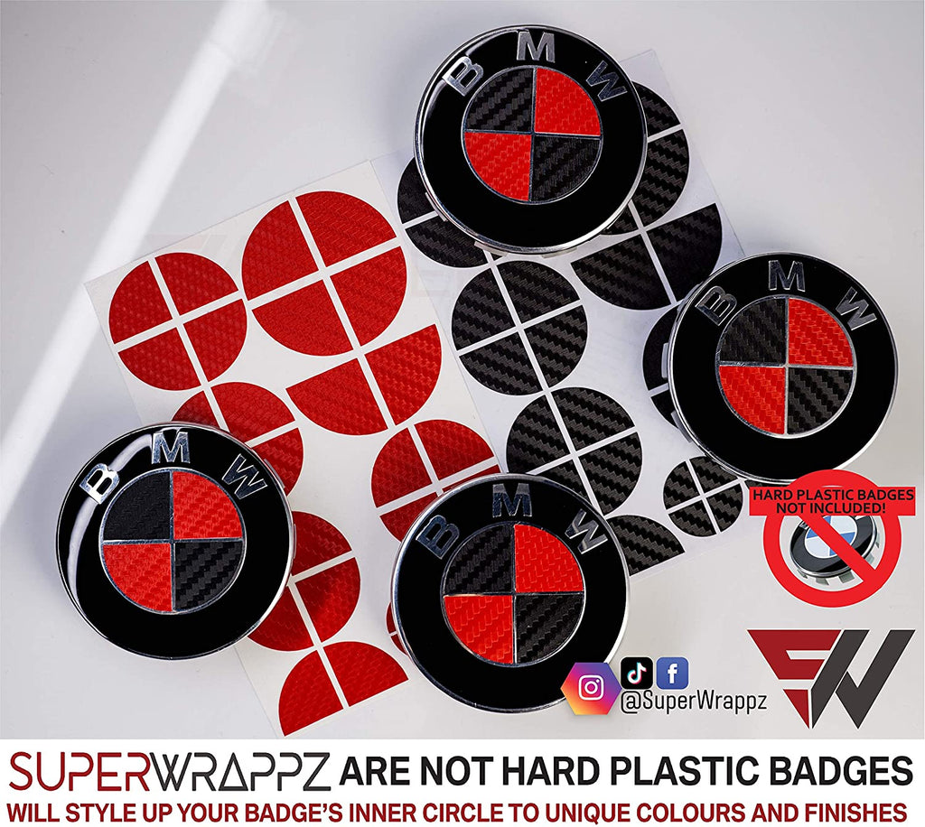 Black & Red Carbon Badge Emblem Overlay FOR BMW Sticker Vinyl 2 Quadra –  SuperWrappz