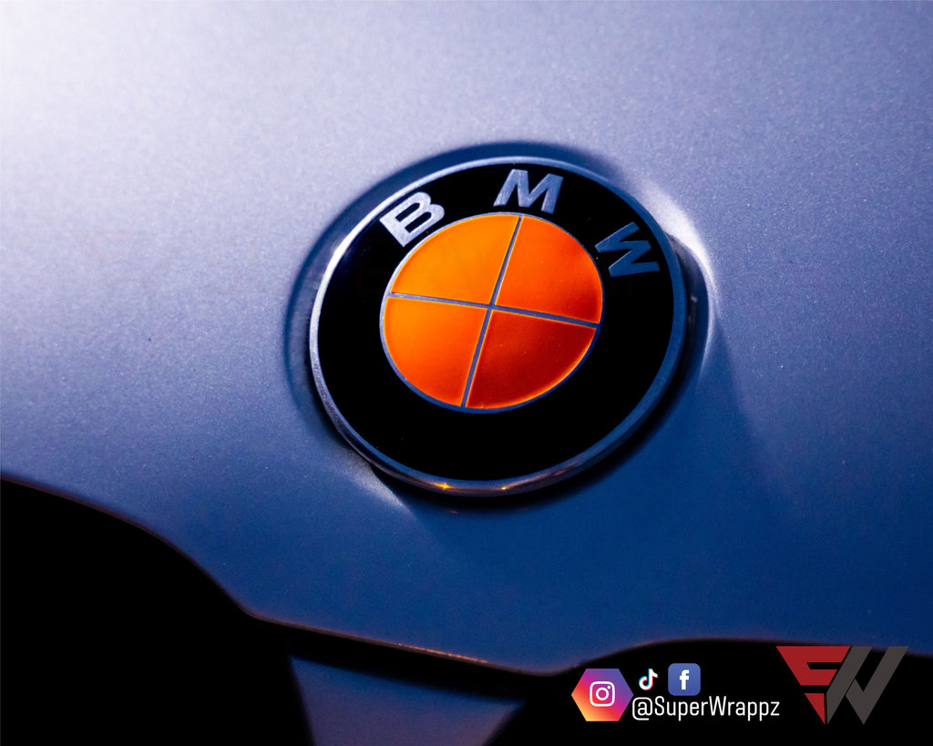 FULL ORANGE FLUORESCENT Badge Emblem Overlay FOR BMW Sticker VINYL 4 Q –  SuperWrappz