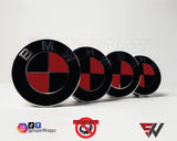 Black & Red Metal Gloss Badge Emblem Overlay FOR BMW Sticker Vinyl 2 Quadrants covered in each colour FITS YOUR BMW'S Hood Trunk Rims Steering Wheel