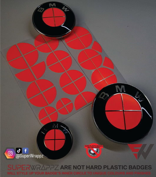 FULL RED FLUORESCENT Badge Emblem Overlay FOR BMW Sticker VINYL 4 QUAD –  SuperWrappz